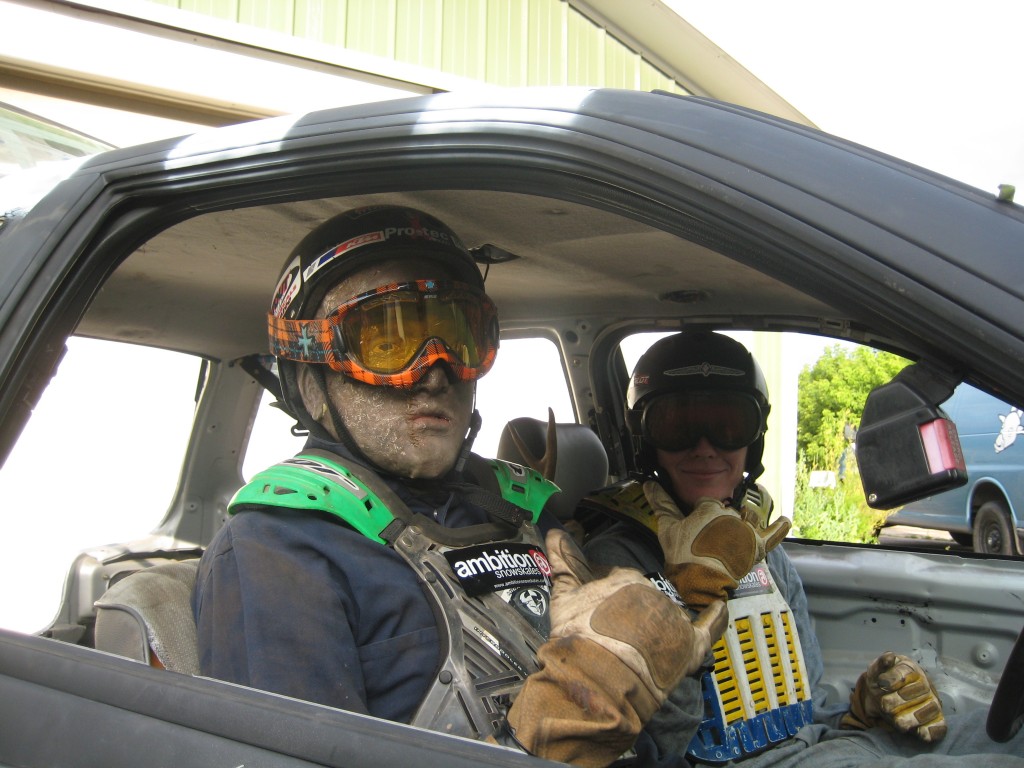 The MotoPlayground car and the two brave pyros