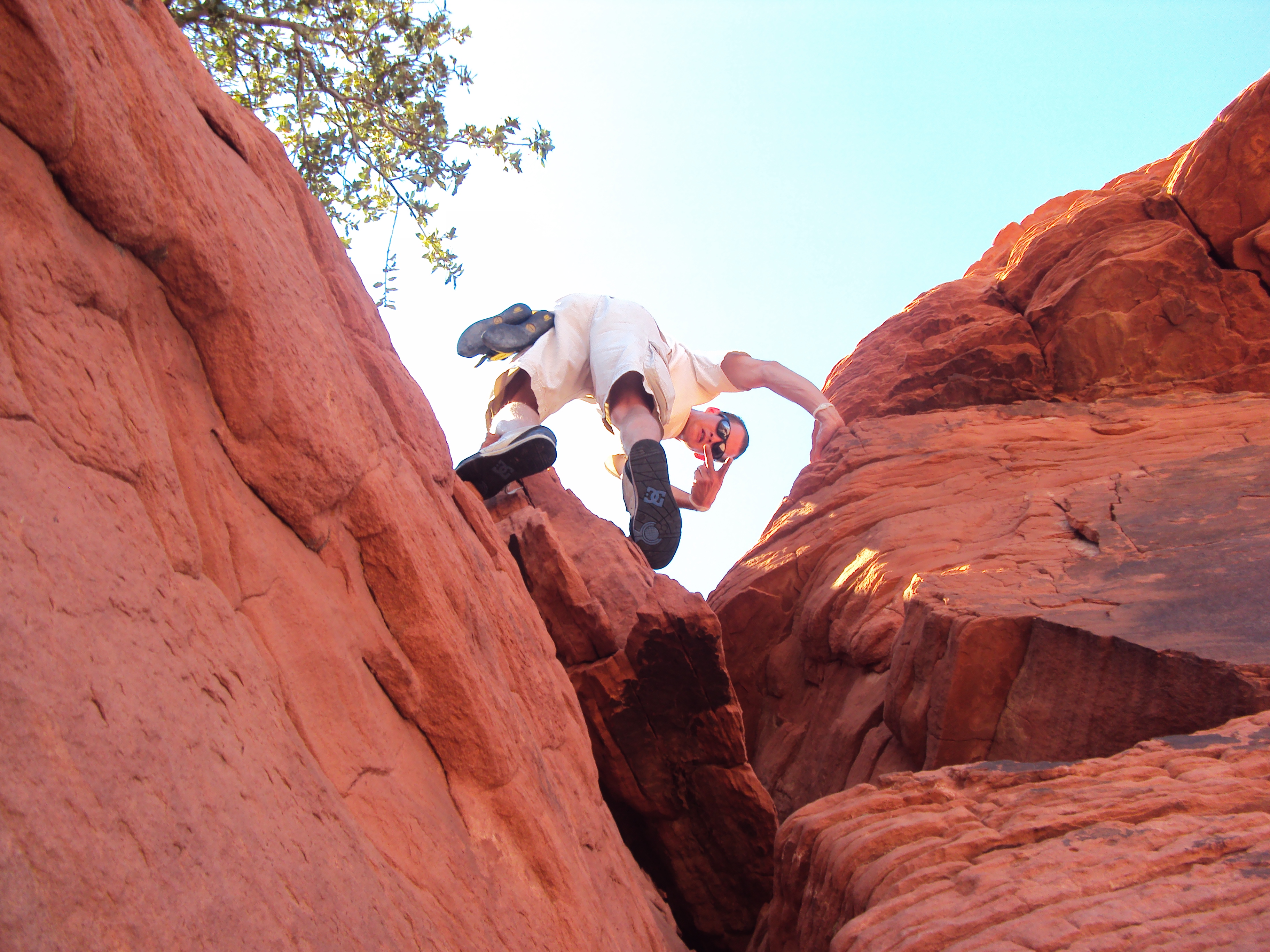 Hock climbs the crevasse 