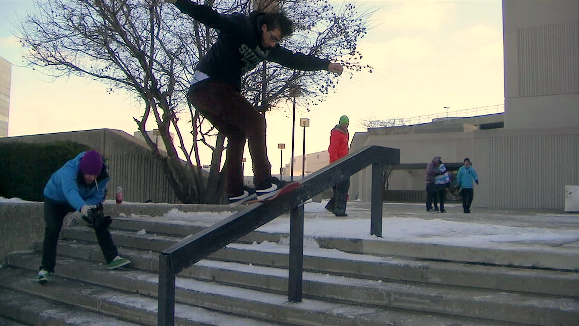 David Engerer in the middle of the most tech handrail trick done yet...